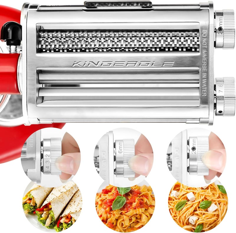 KINGEAGLE Pasta Maker Attachment for KitchenAid Mixers, Pasta Attachments 3 in 1 Set Included Dough Roller, Spaghetti and Fettuccine Cutters, Noodle Maker Accessory - Image 3